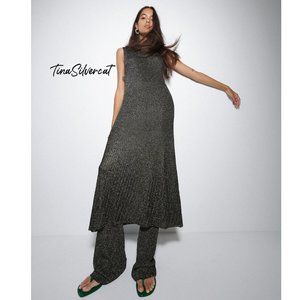 BLOGGER'S FAVE! Zara 2 Pc Set Metallic Knit Midi Dress With Knit Pants NWT